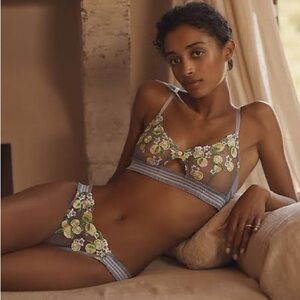 Anthropologie Lyrebird Embroidered Bralette & Thong